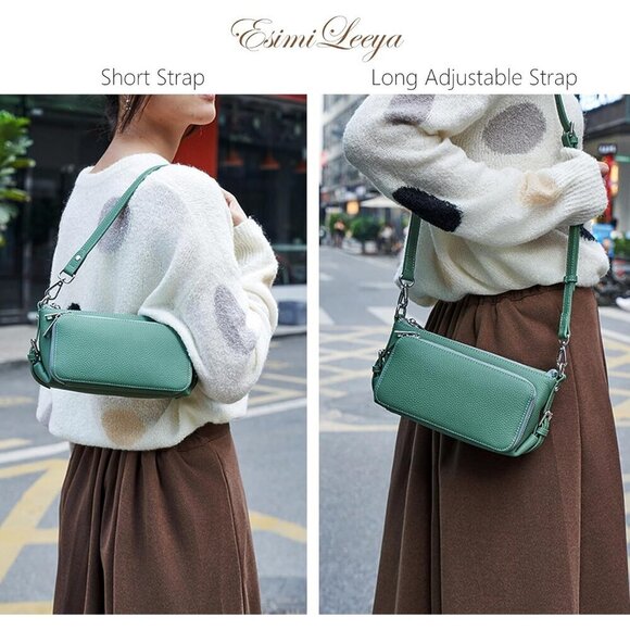 Genuine Leather Crossbody Bag Women Compact Purse Shoulder Hand Strap - Picture 3 of 8